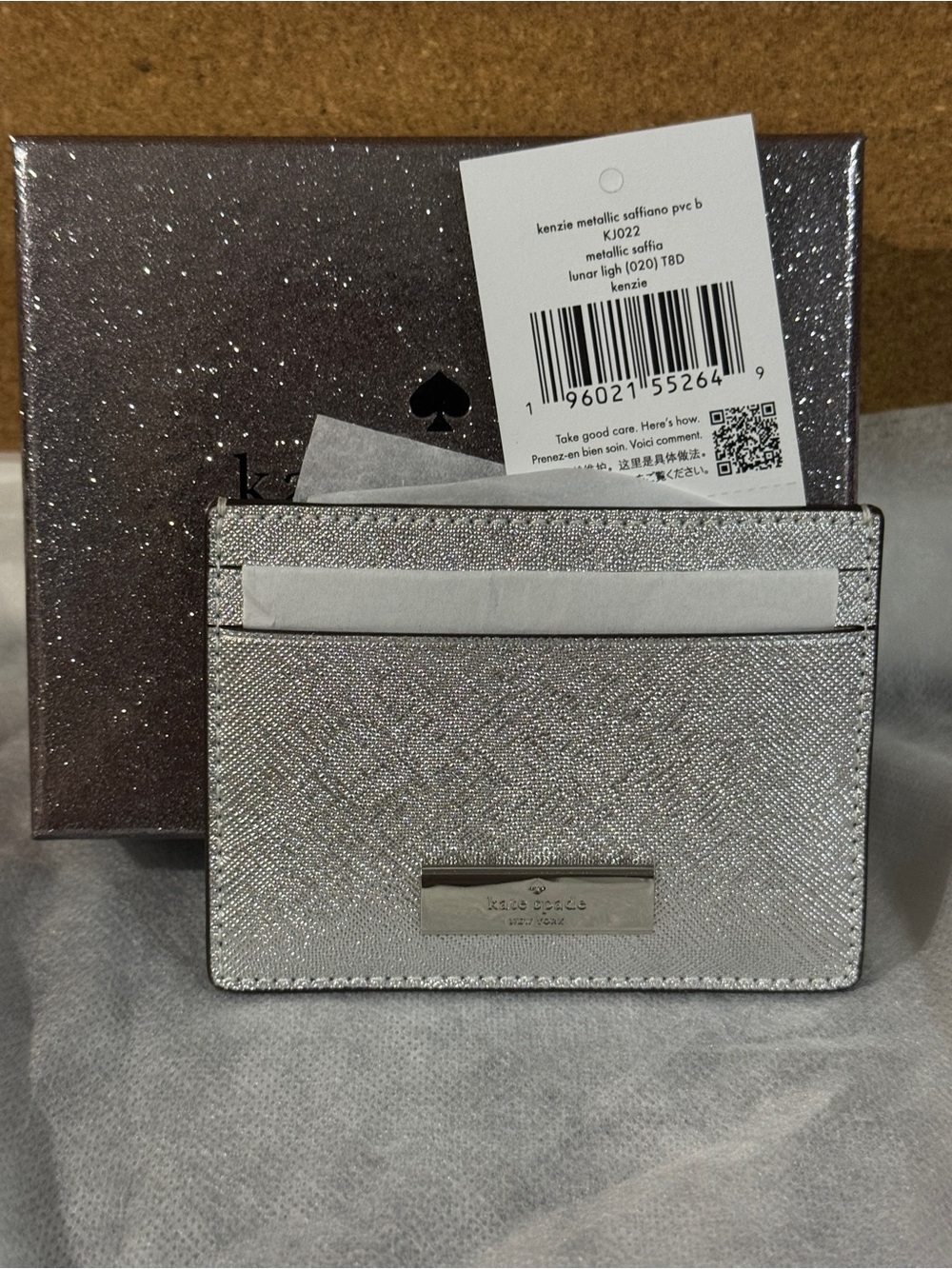kate spade Silver Metallic Card Holder Wallet with gift box - Picture 2 of 9